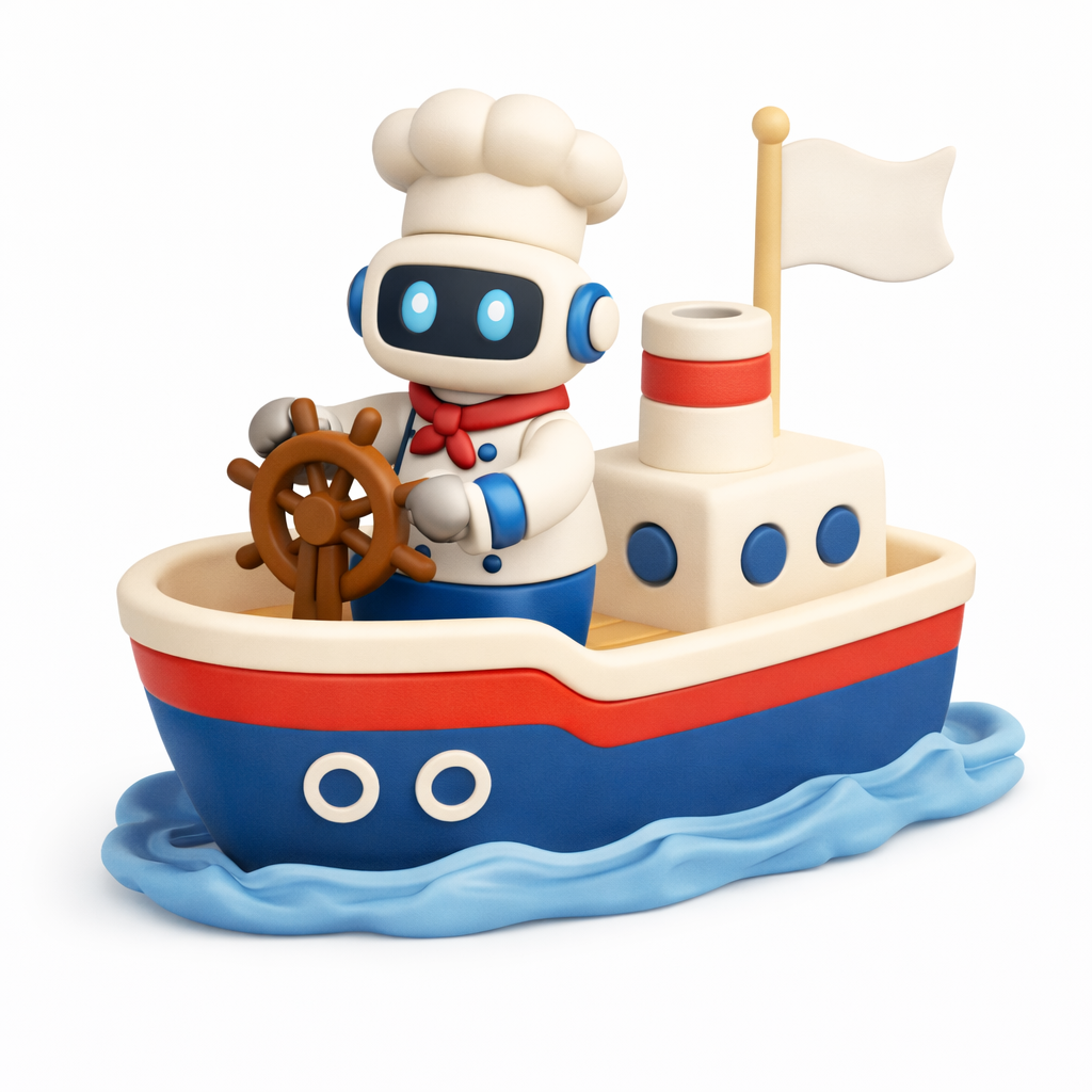 Robot topi chef berlayar